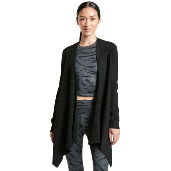 Athleta Sweaters - Athleta Solstice Merino Wool Blend Ribbed Wrap in Black S NWOT